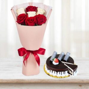 roses bouquet chocolate cake