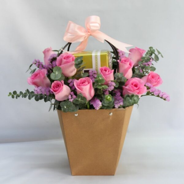 pink roses bag with chocolates