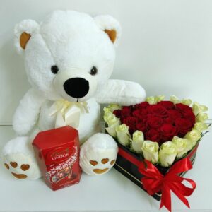 red white roses teddy