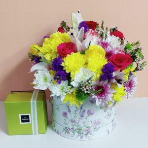 flowers box and chocolates