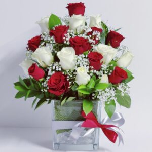20 red white roses