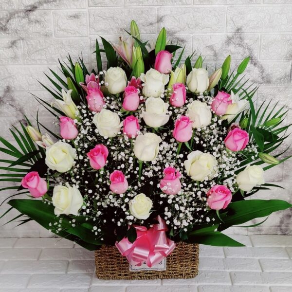 roses lilies basket