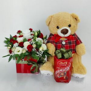 Christmas flowers box, teddy and chocolates
